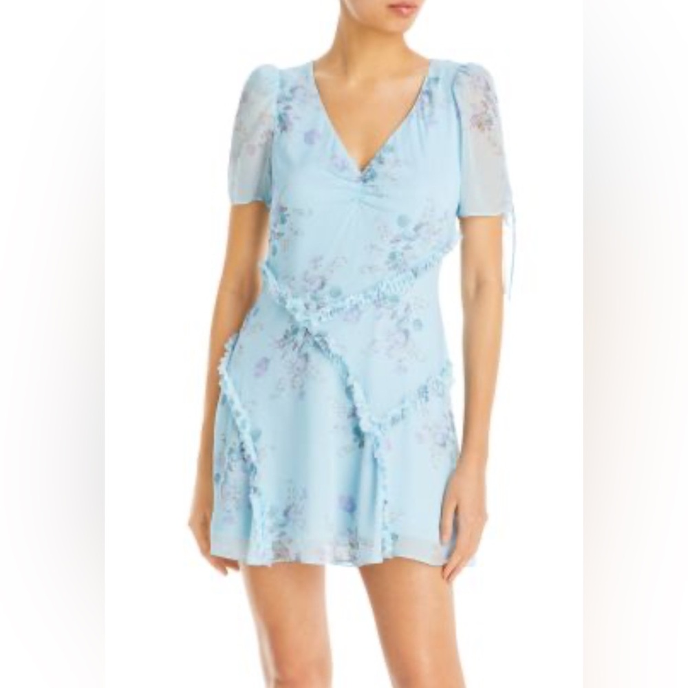 LoveShackFancy Posh Dress Spring Breeze Blue Floral Ruffle‎ Mini Size 2 NWT